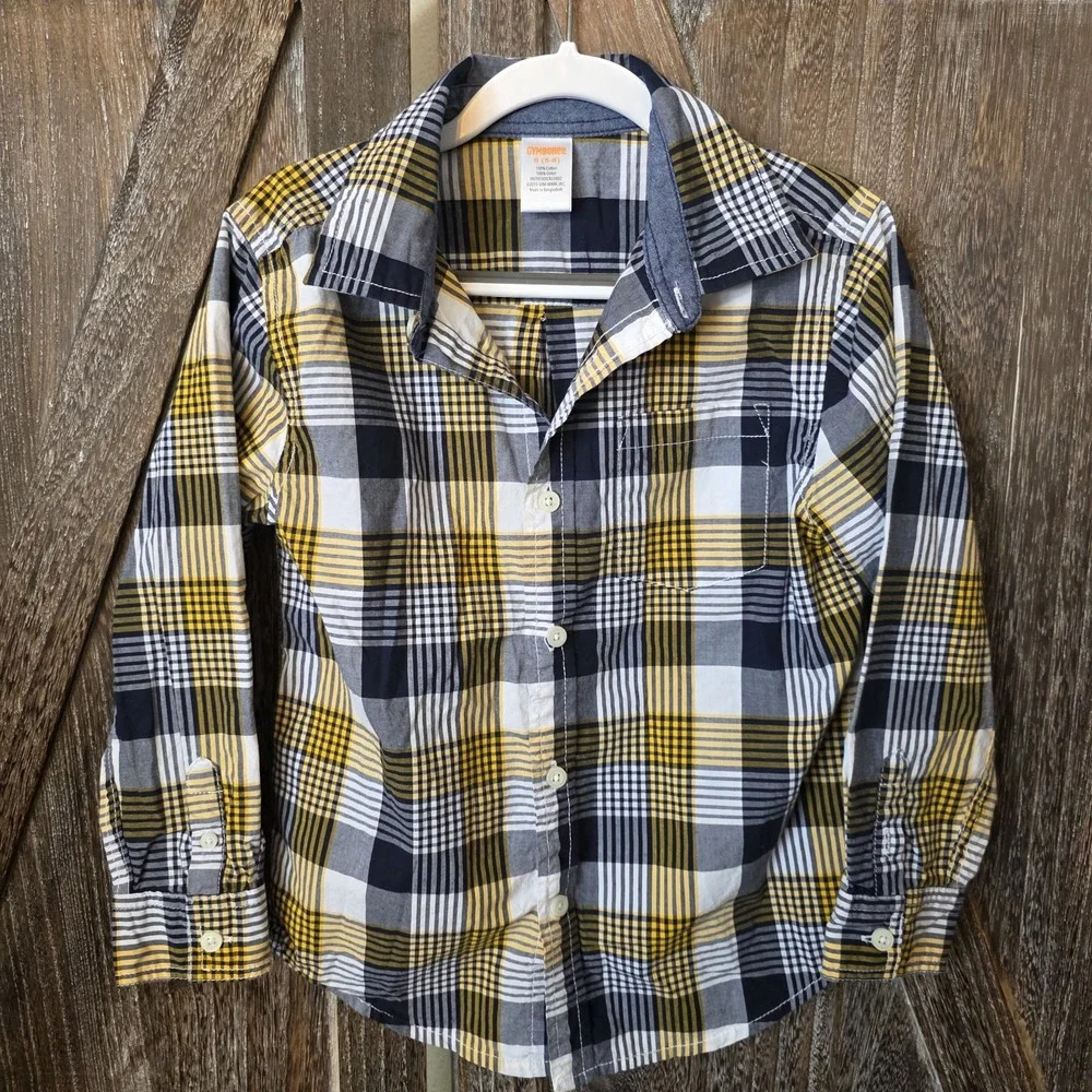 Gymboree Shirts Boy's Size Small (5-6) Navy White‎ Check Plaid Flannel Lot of 2